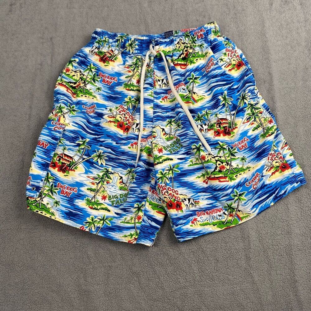 Big Dogs Swim Trunks Mens Medium Shorts Print Tropical Island Big Kahuna Beach